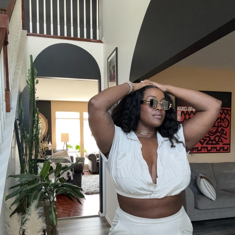 Creme Crop Top and Pants Set